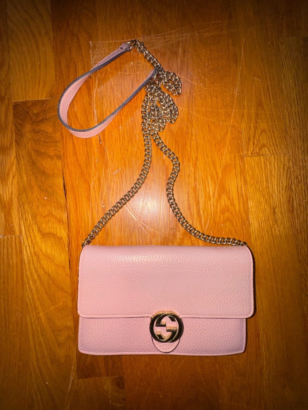 Gucci Light Pink Leather Wallet on Chain Crossbody